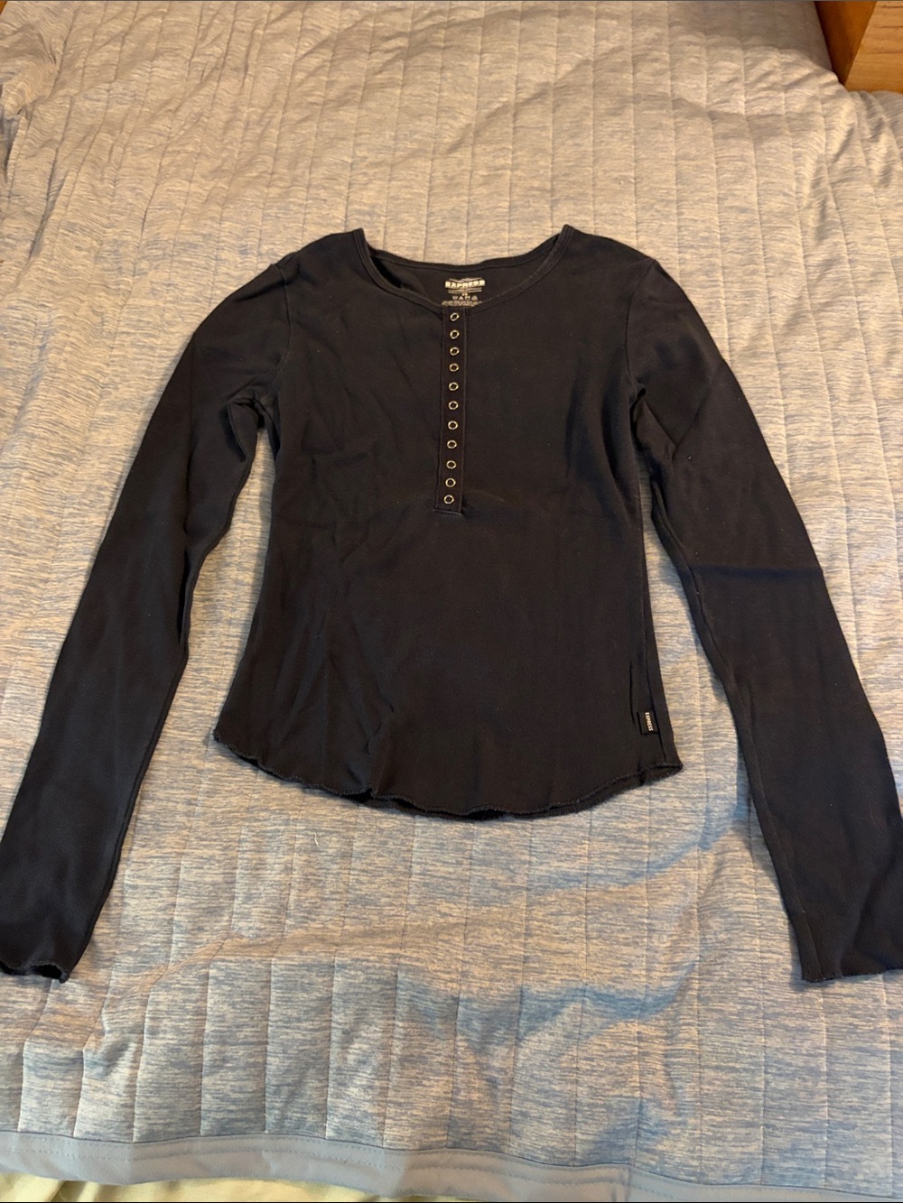 Express Black Long-Sleeve Henley Top